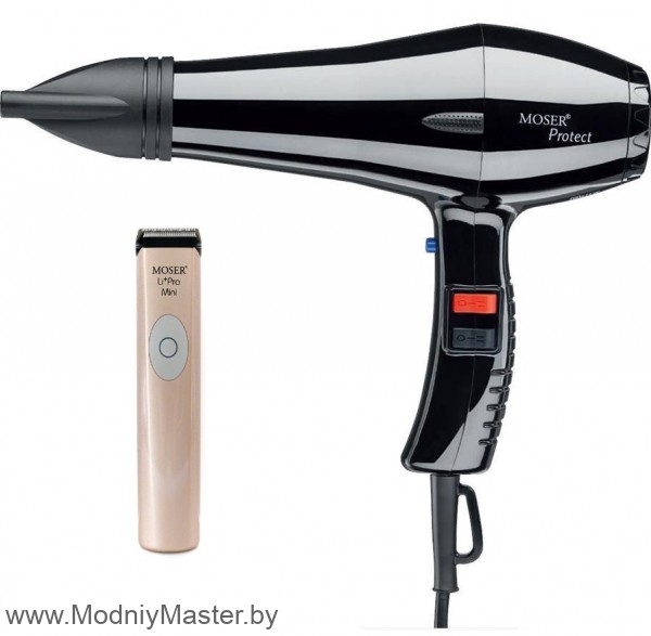 Набор триммер для стрижки волос Moser LiPro mini Rose Gold+фен для волос Moser Protect